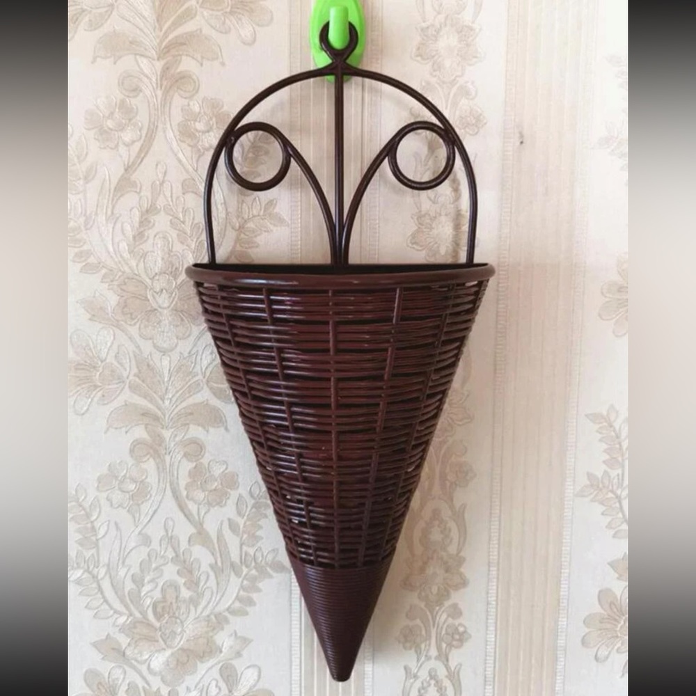 🆕 1pc Woven Design Plastic Plant Pot,  Hanging Flower Storage Basket